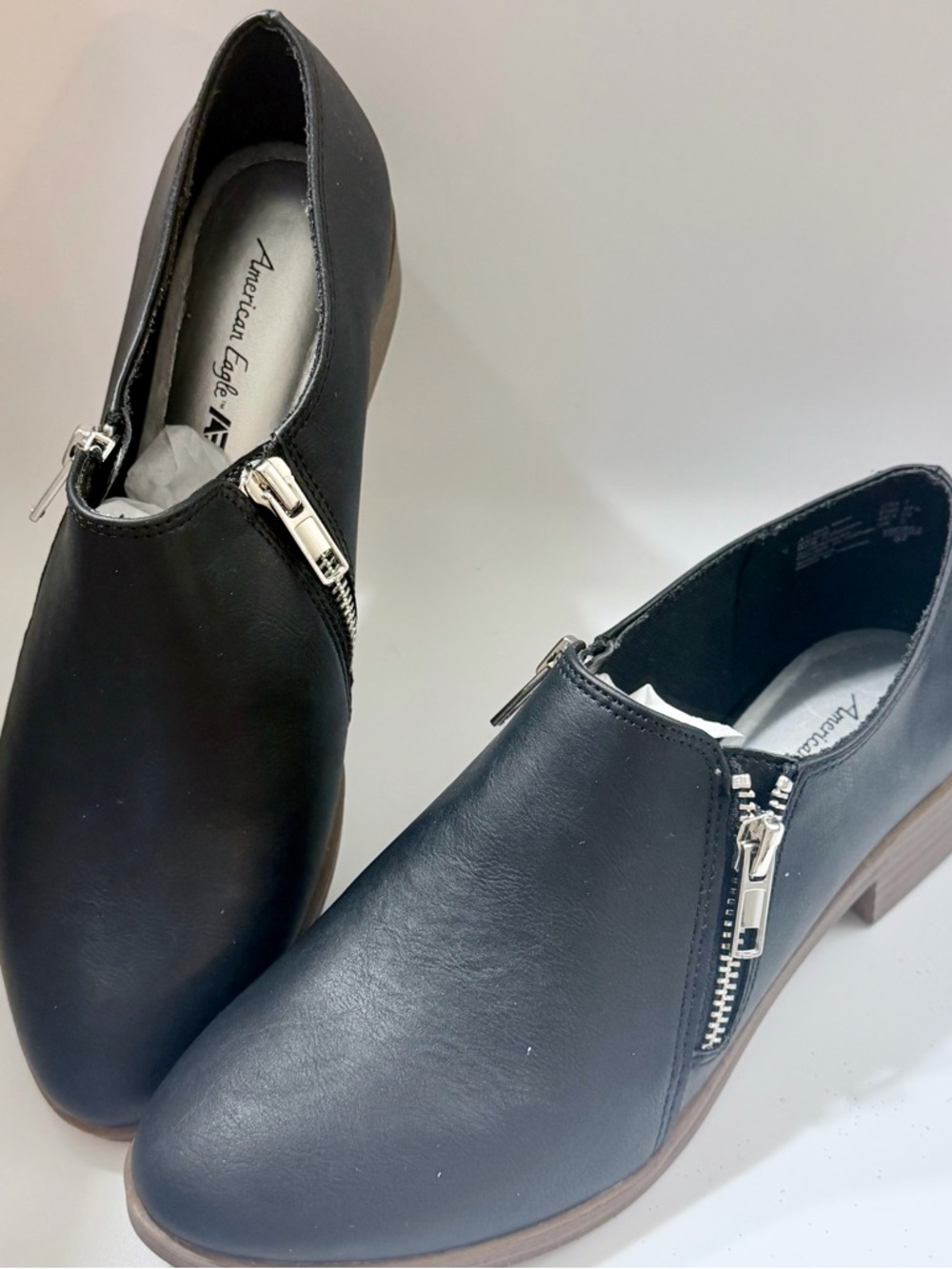 American Eagle Black faux Leather Slip-On Shoes with Zipper Detail